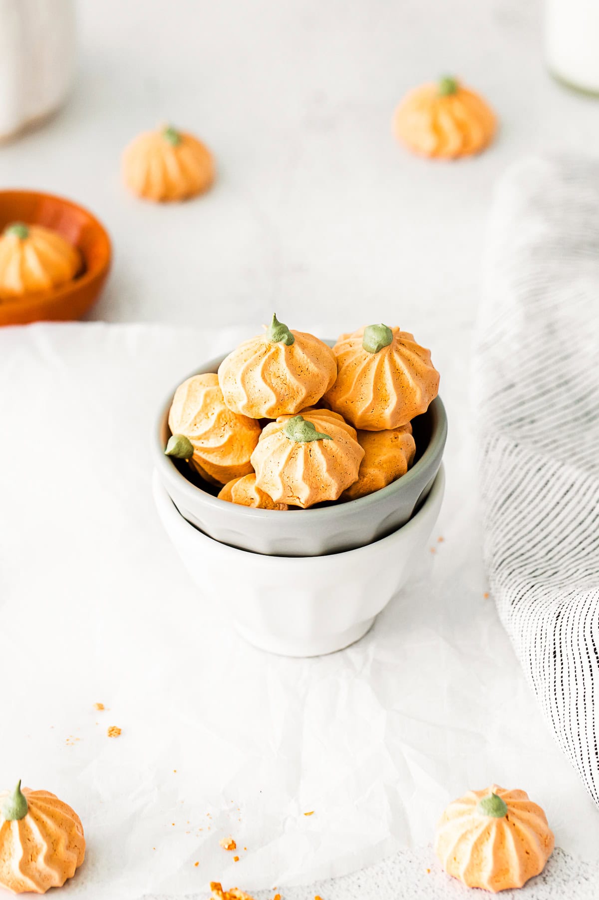 Pumpkin Spice Meringue Cookies in a little bowl.