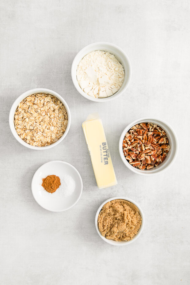 Crisp topping ingredients on a table.