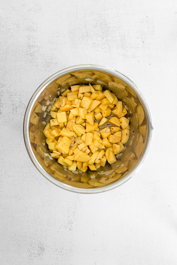 Potatoes in a  pot. 