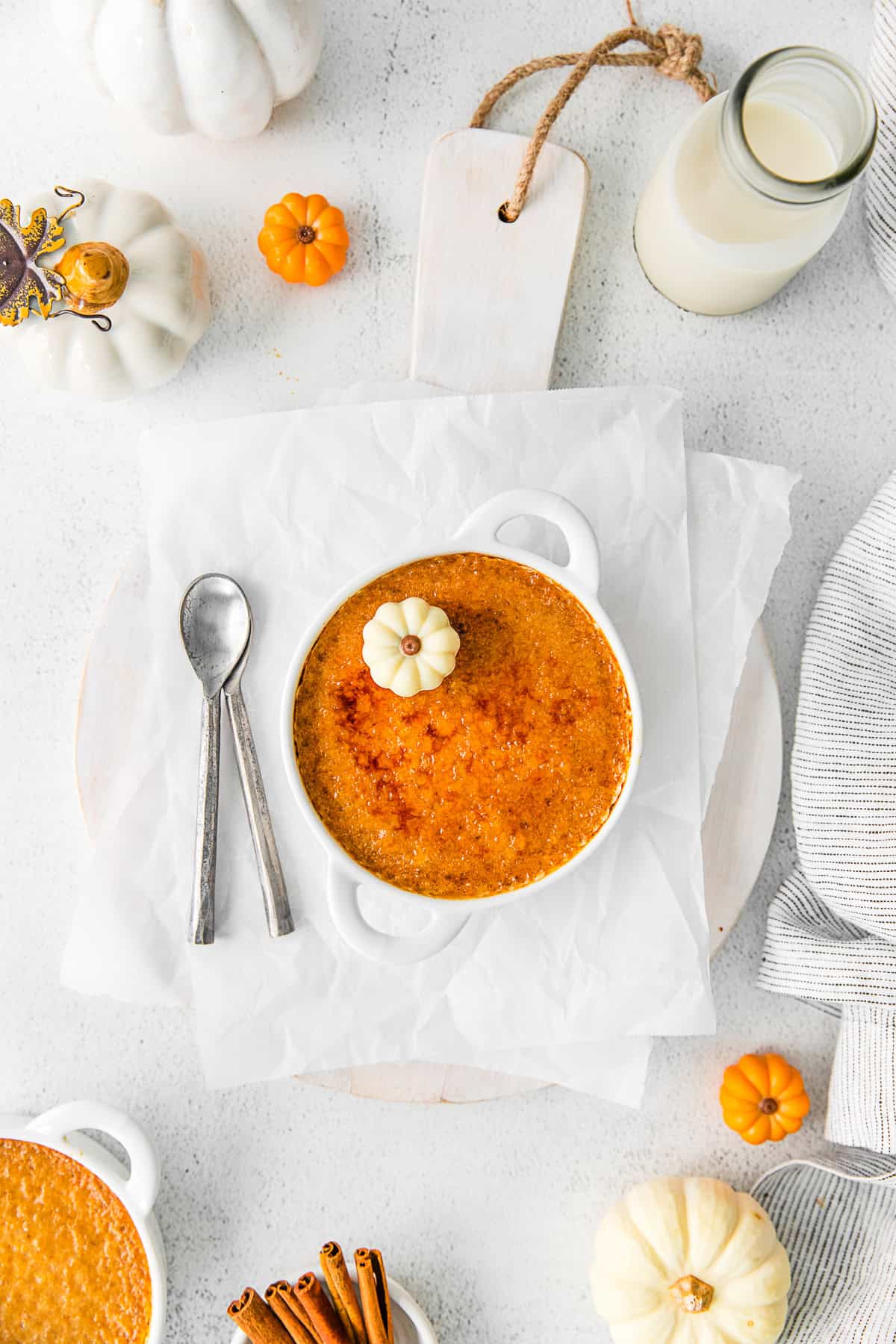 Pumpkin Creme Brulee topped with sugar. 