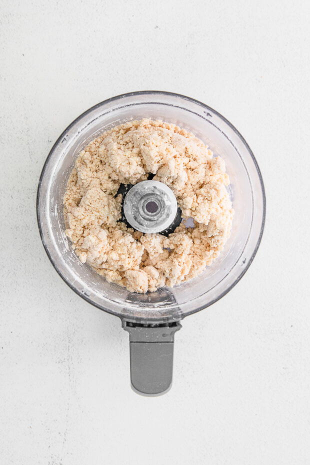 Pie dough in a food processor. 