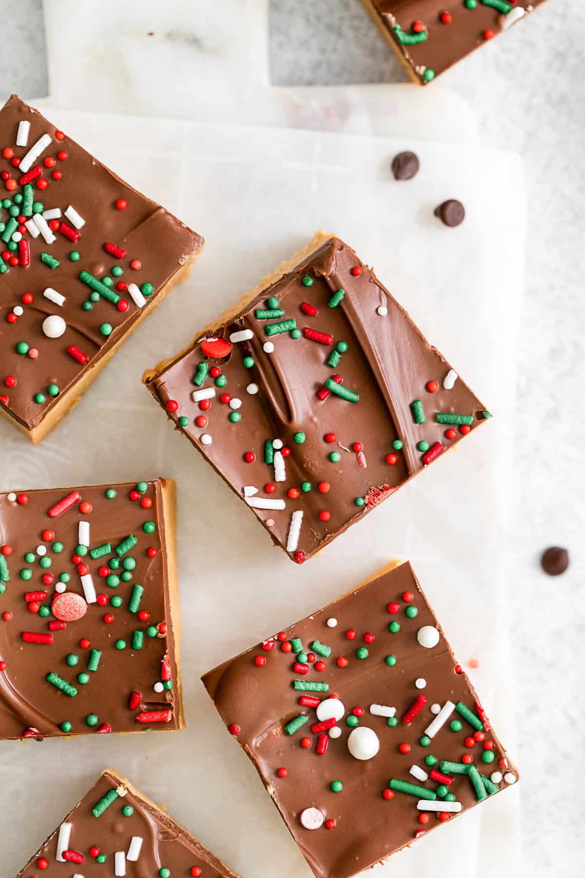 Buckeye Bars topped with sprinkles.