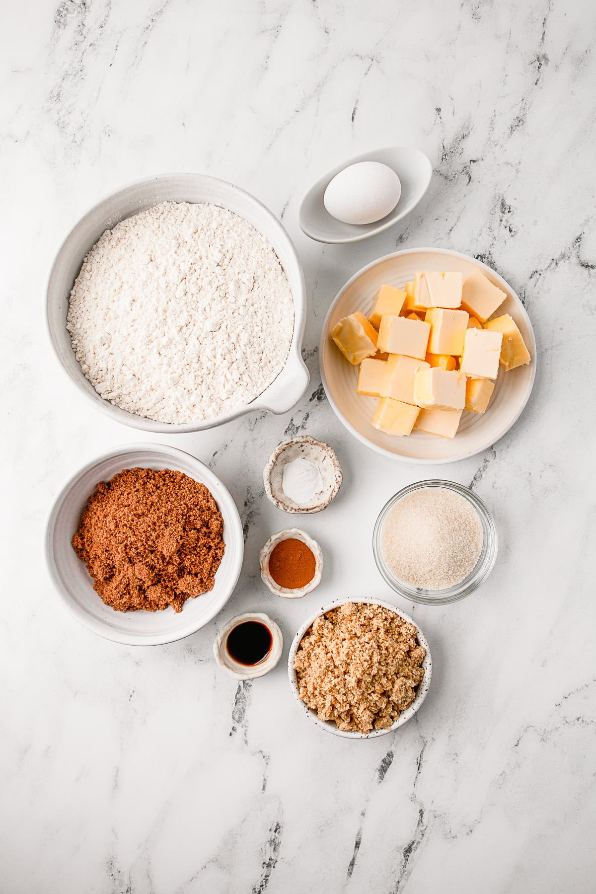 Ingredients for Cinnamon Nut Cookies on a table. 