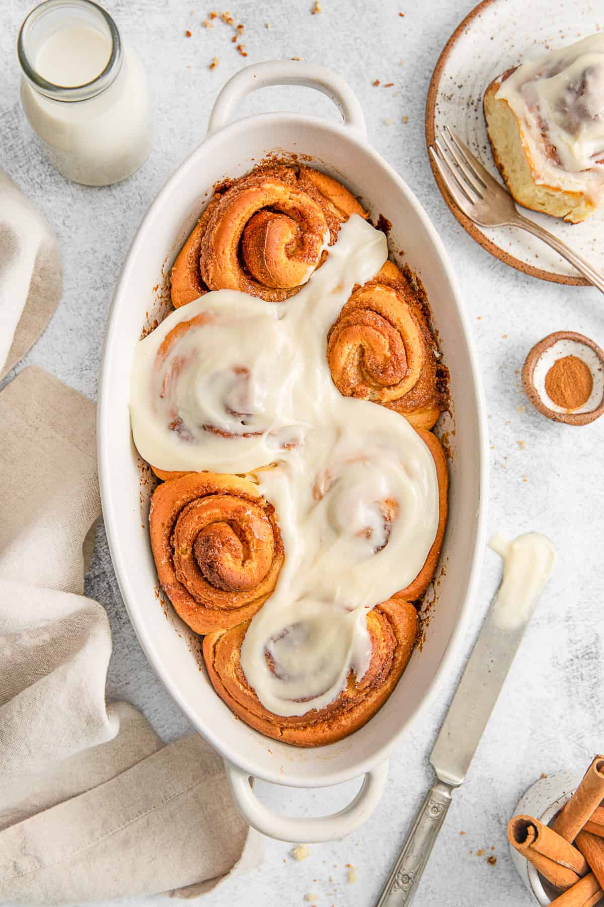 Homemade Cinnamon Rolls in a baking dish.