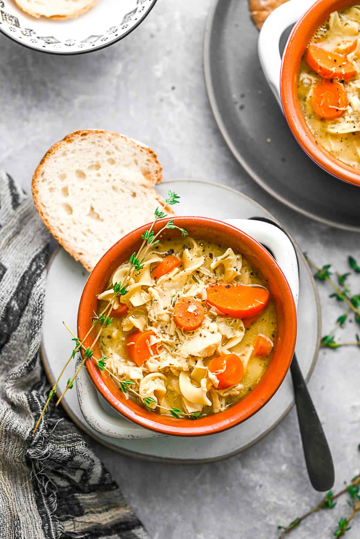 Leftover Turkey Noodle Soup topped with fresh herbs. 