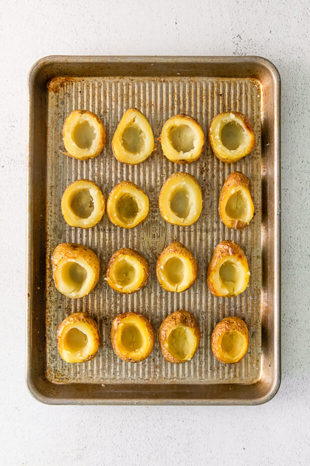 Hollowed out potatoes. 