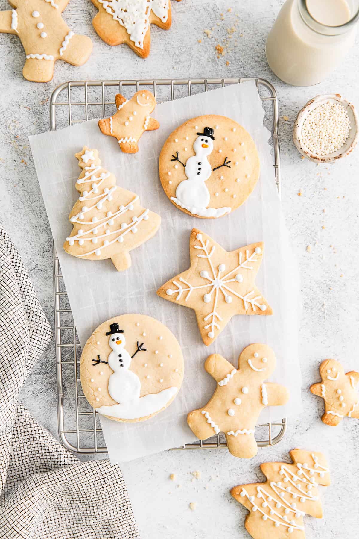 Peppermint Shortbread Cookies decorated with royal icing. 