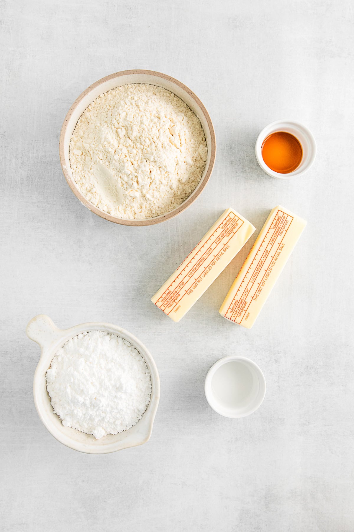 Shortbread cookie ingredients on a table. 