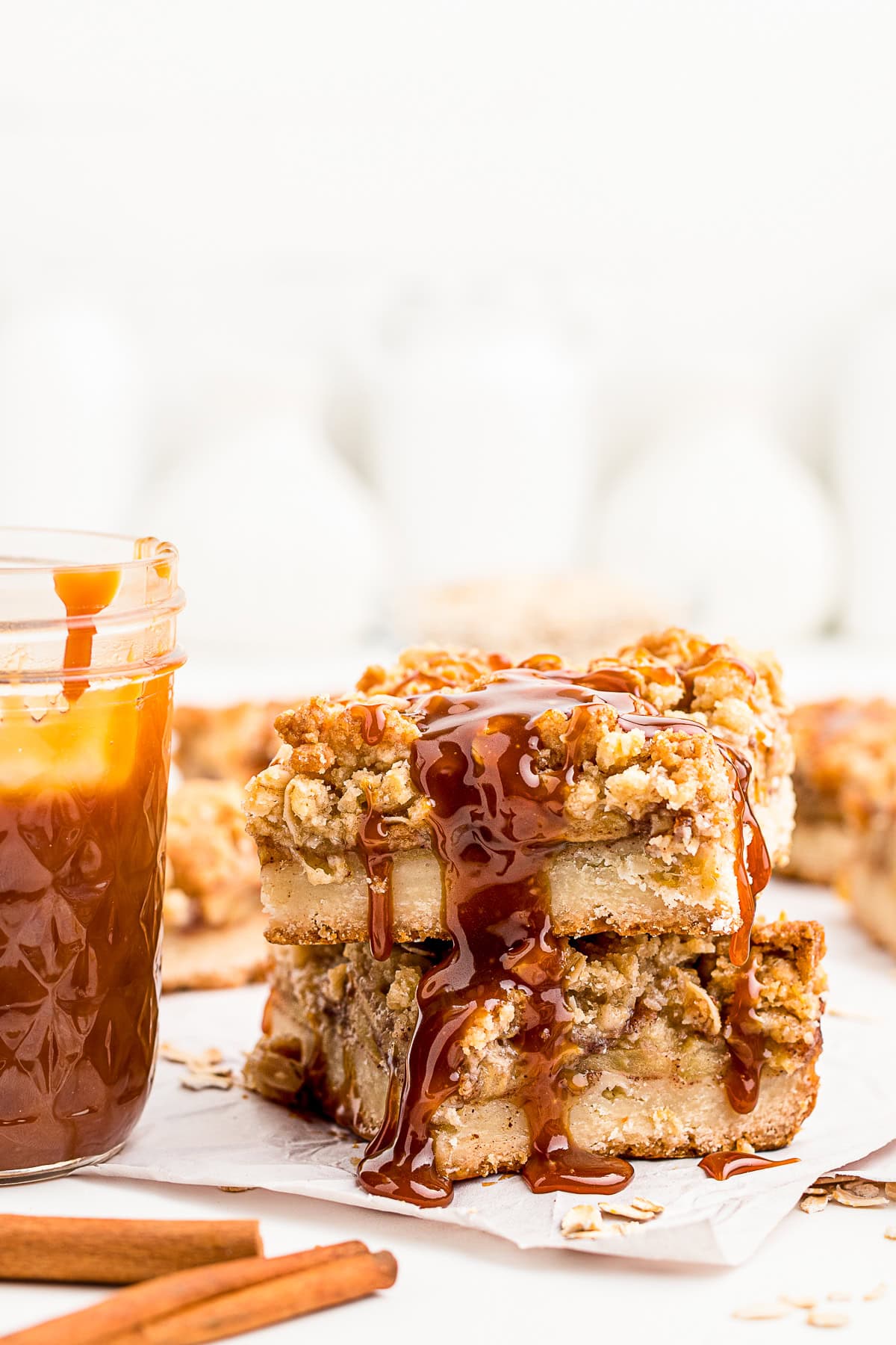Apple bars drizzled with Salted Caramel Sauce.