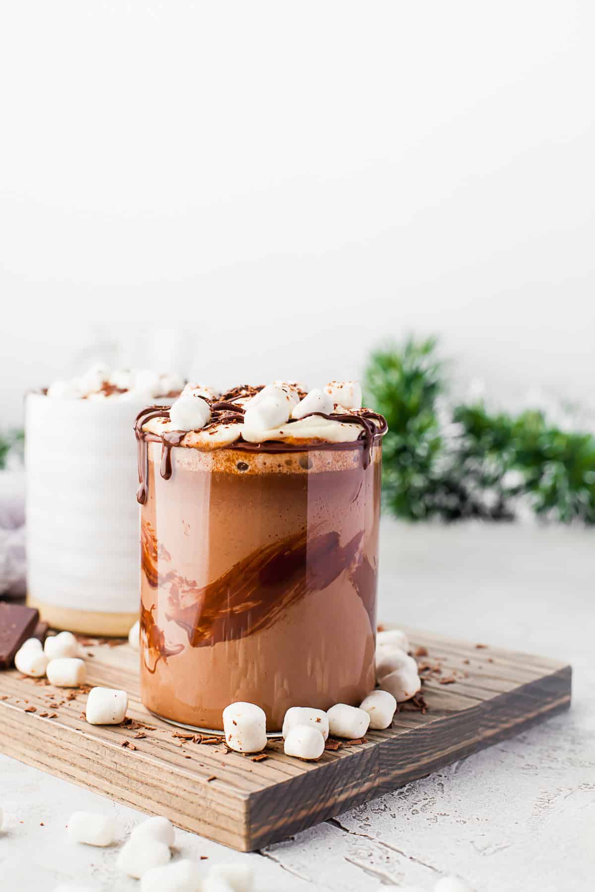 Slow Cooker Hot Chocolate in a mug with marshmallows on top.