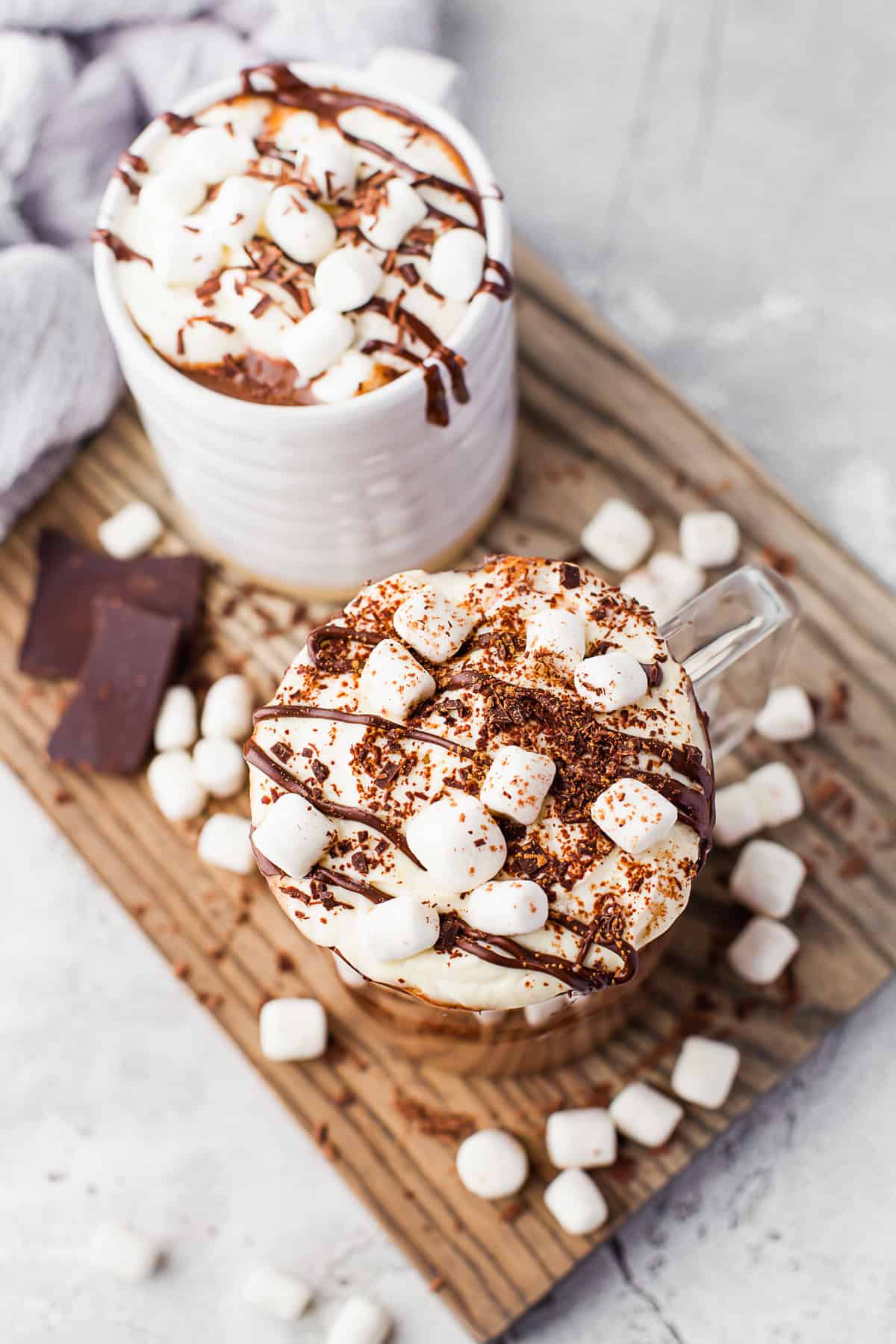 2 mugs of Slow Cooker Hot Chocolate.