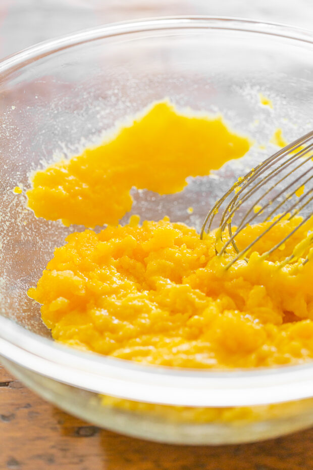 whisked egg yolks and sugar.