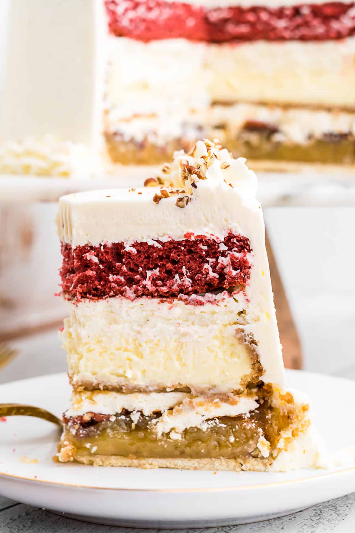 Christmas Piecaken slice on a plate. 