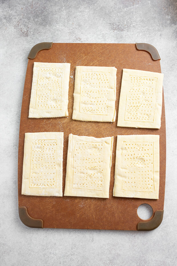 Puffin pastry on a sheet pan. 