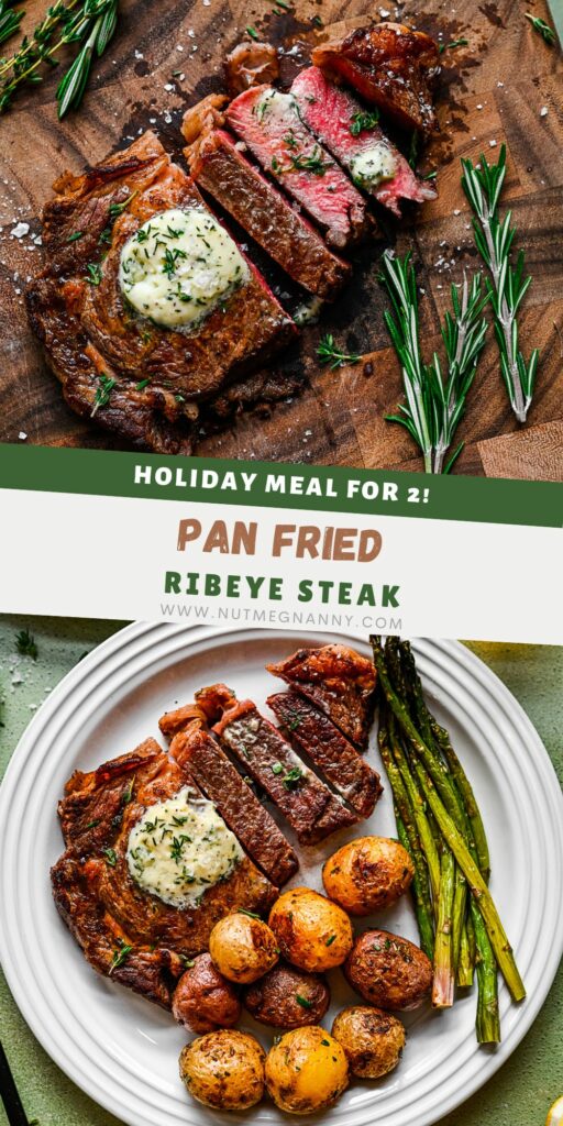 Pan Fried Ribeye pin for Pinterest. 