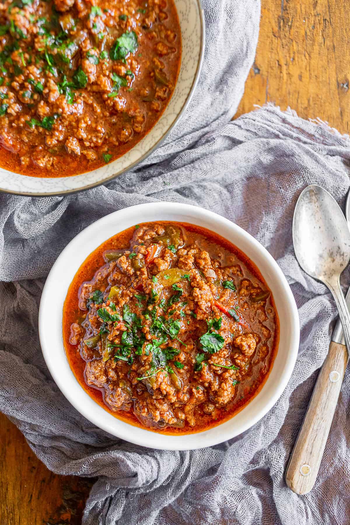 Ground Pork Chinese Chili in a bowl. 