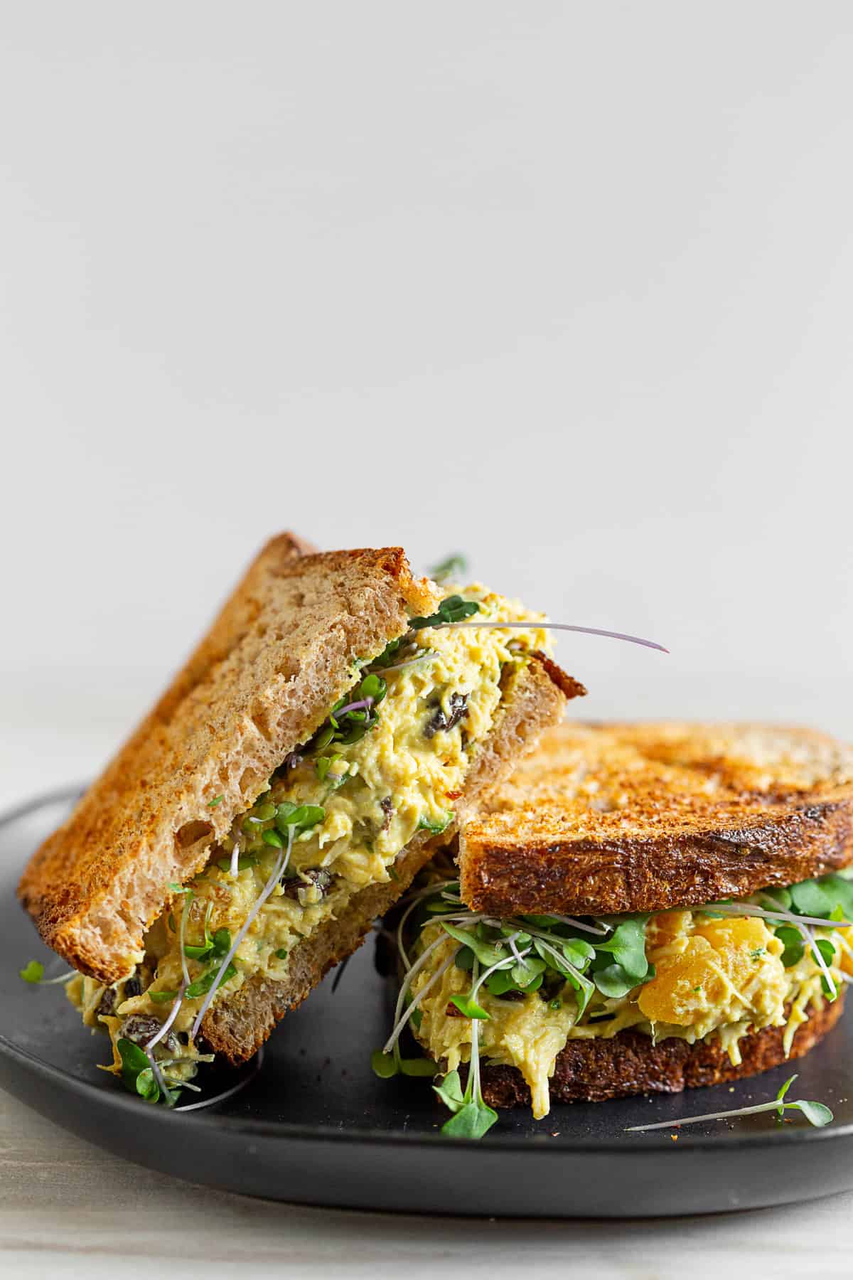 curried chicken salad on toasted bread. 