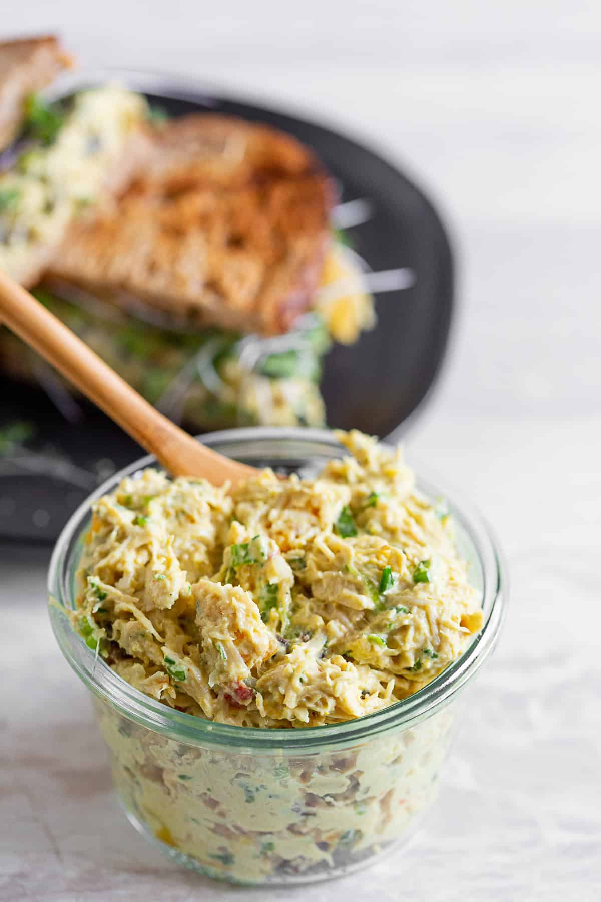 chicken salad with curry in a bowl. 