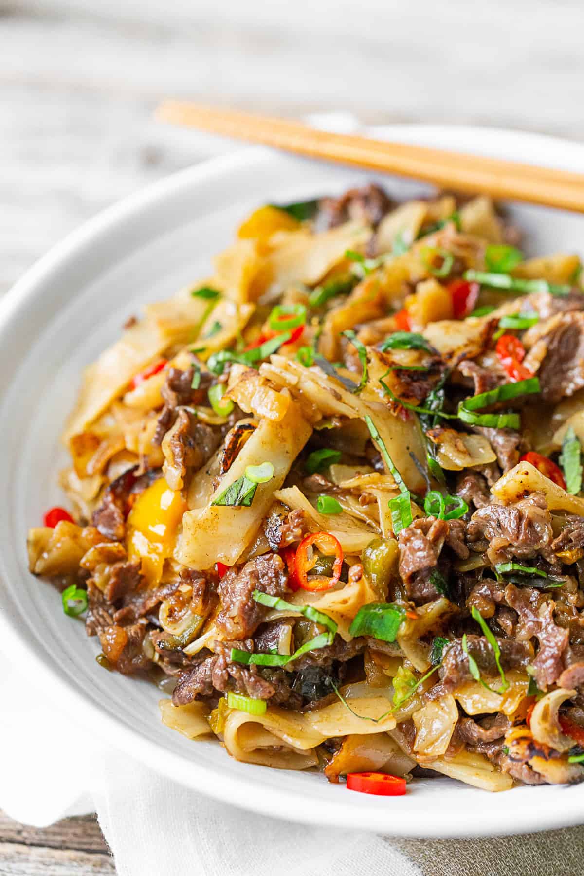 close up photo of Thai Beef Drunken Noodles