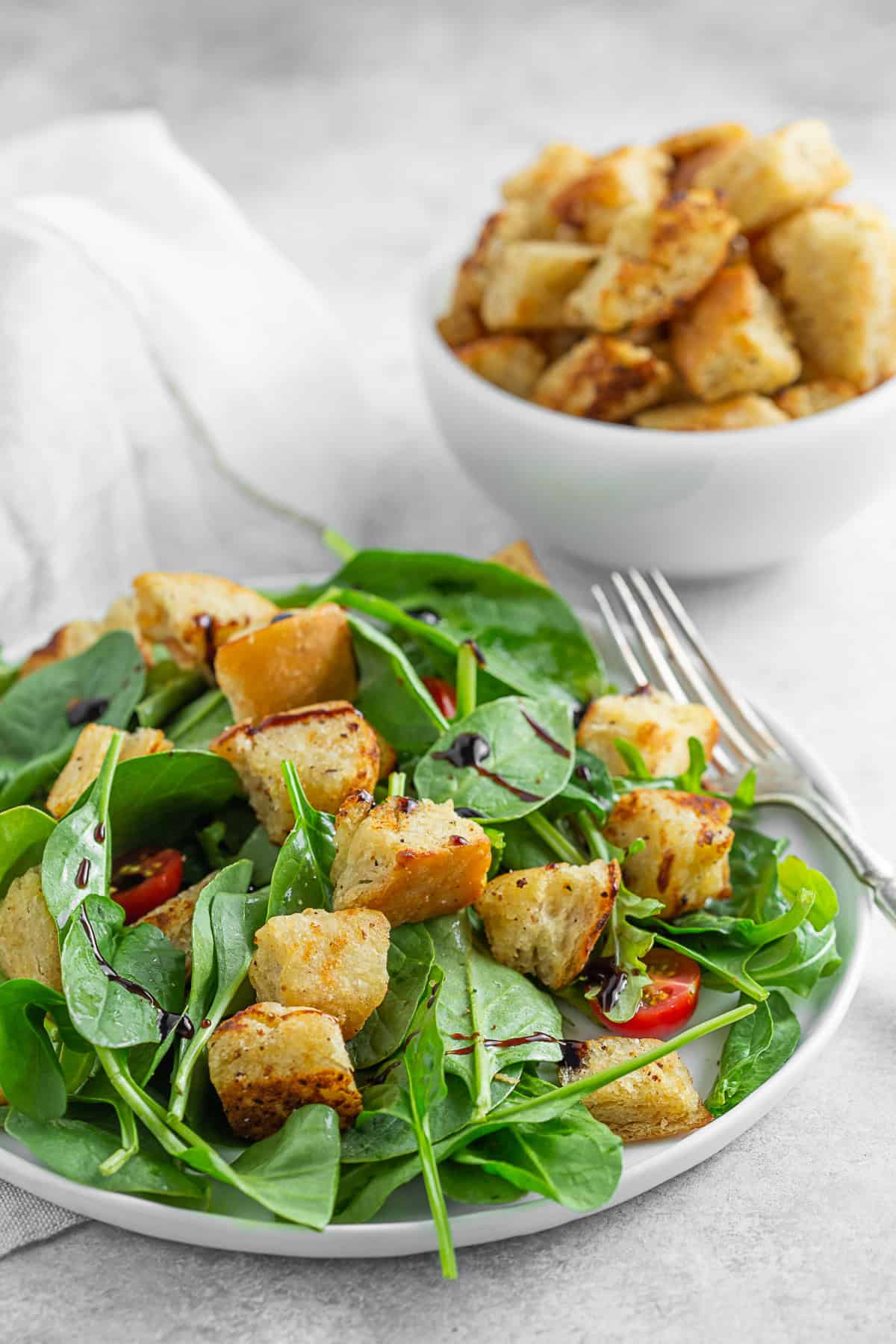 Croutons on a salad. 