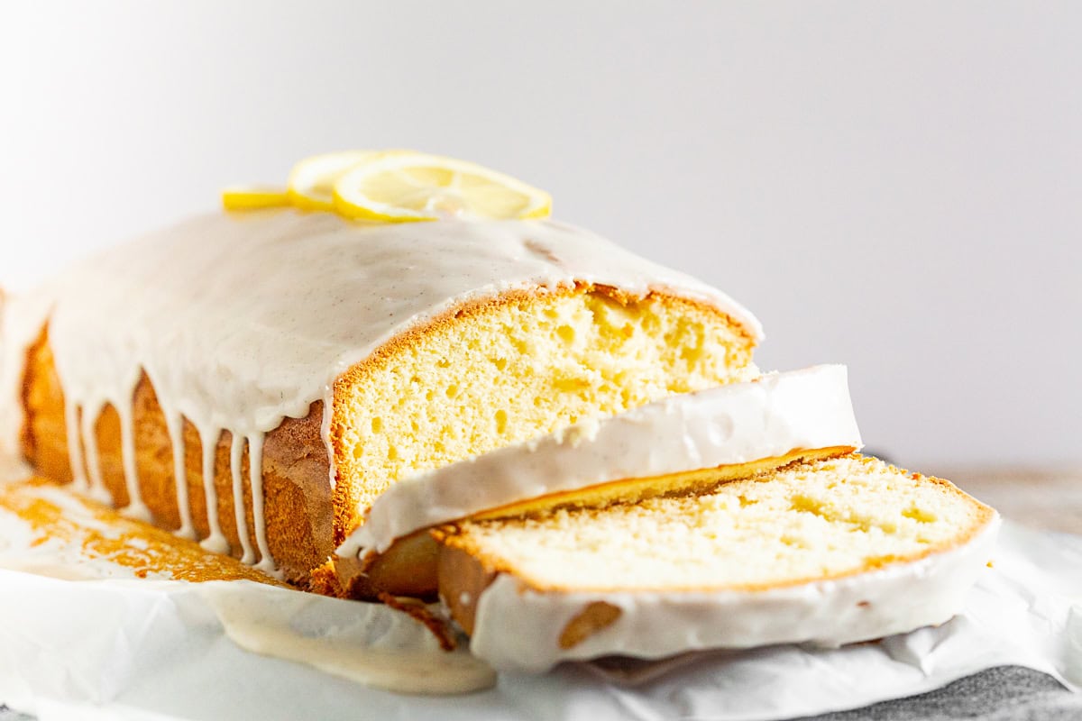Vanilla Lemon Pound Cake sliced.