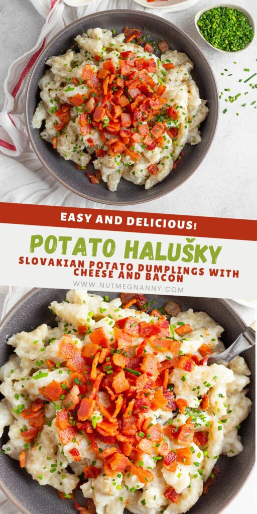 Potato Halusky (Bryndzové halušky) pin for Pinterest.