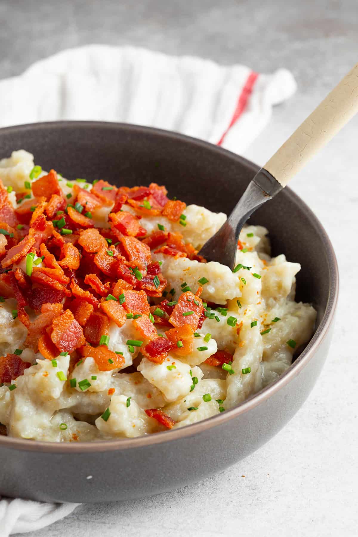 Potato Halusky (Bryndzové halušky) in a bowl. 