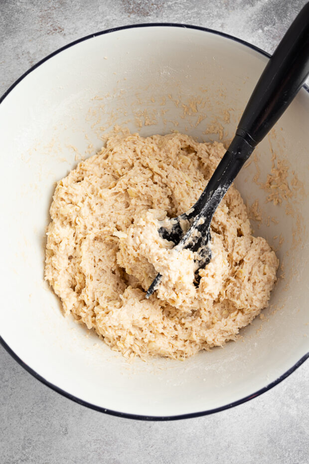 Potato halusky dumpling dough in a bowl. 