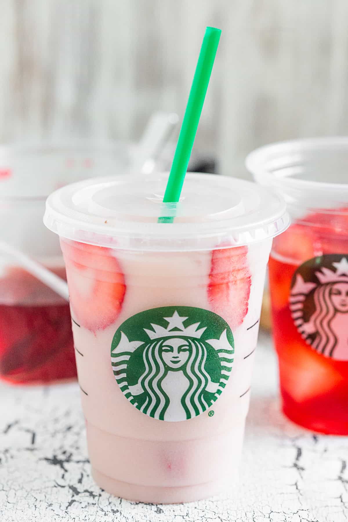 Homemade Starbucks Pink Drink in a starbucks cup.