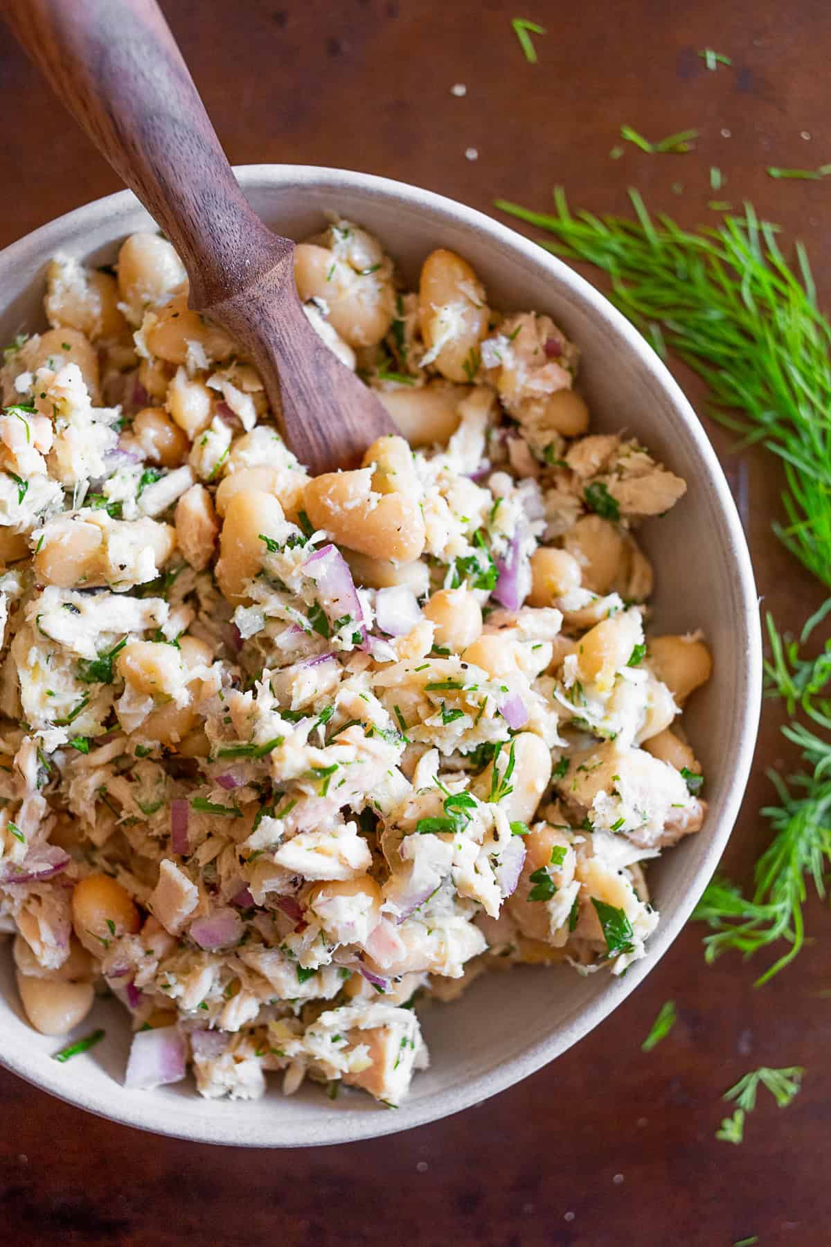 Tuna White Bean Herb Salad in a small bowl.