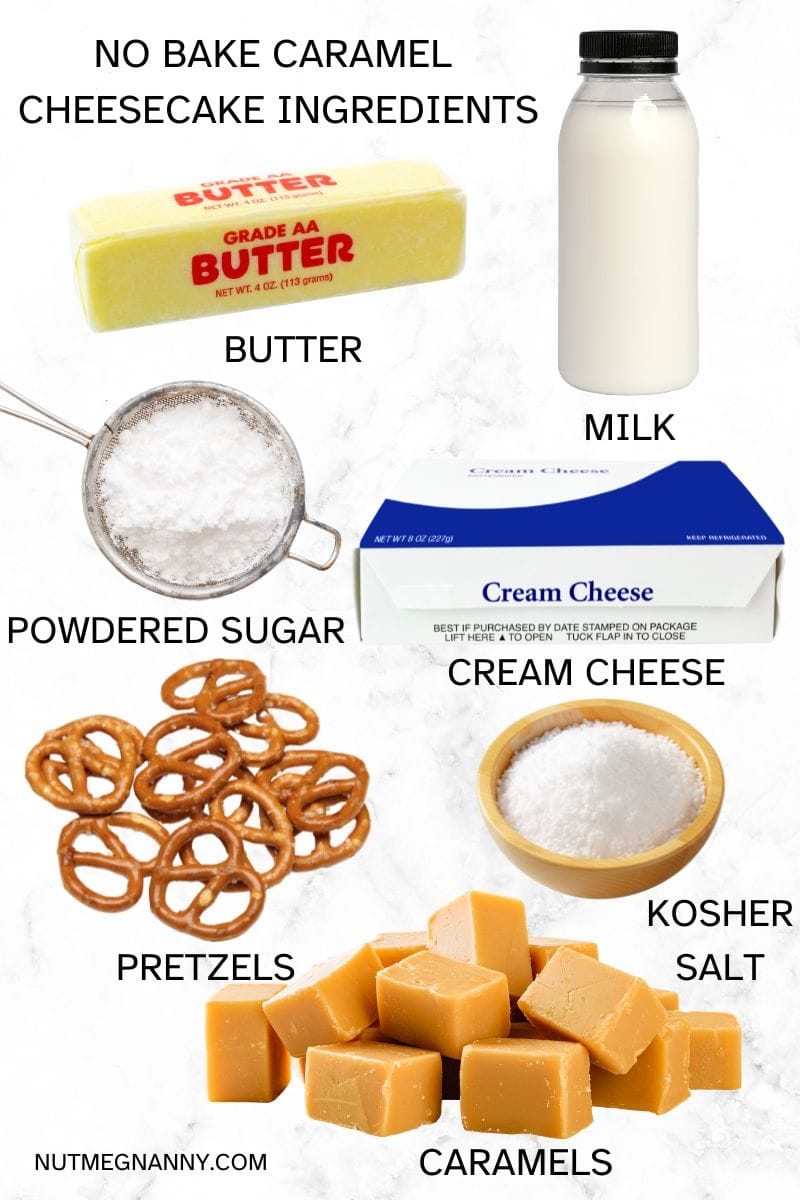 No Bake Caramel Cheesecake ingredients photo.