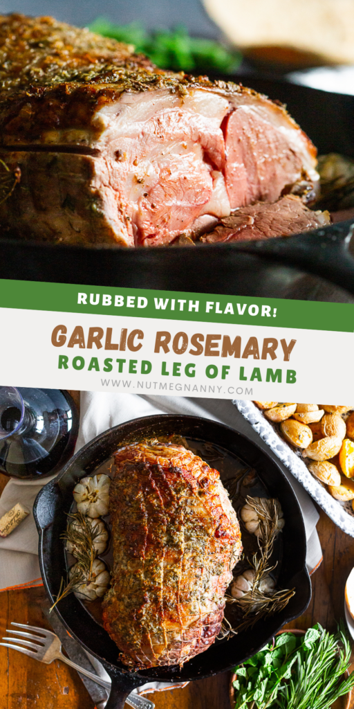 Garlic Rosemary Roast Leg of Lamb pin for Pinterest. 
