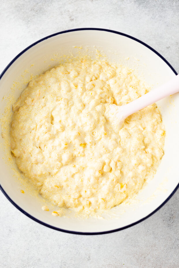 Corn Casserole batter in a bowl. 