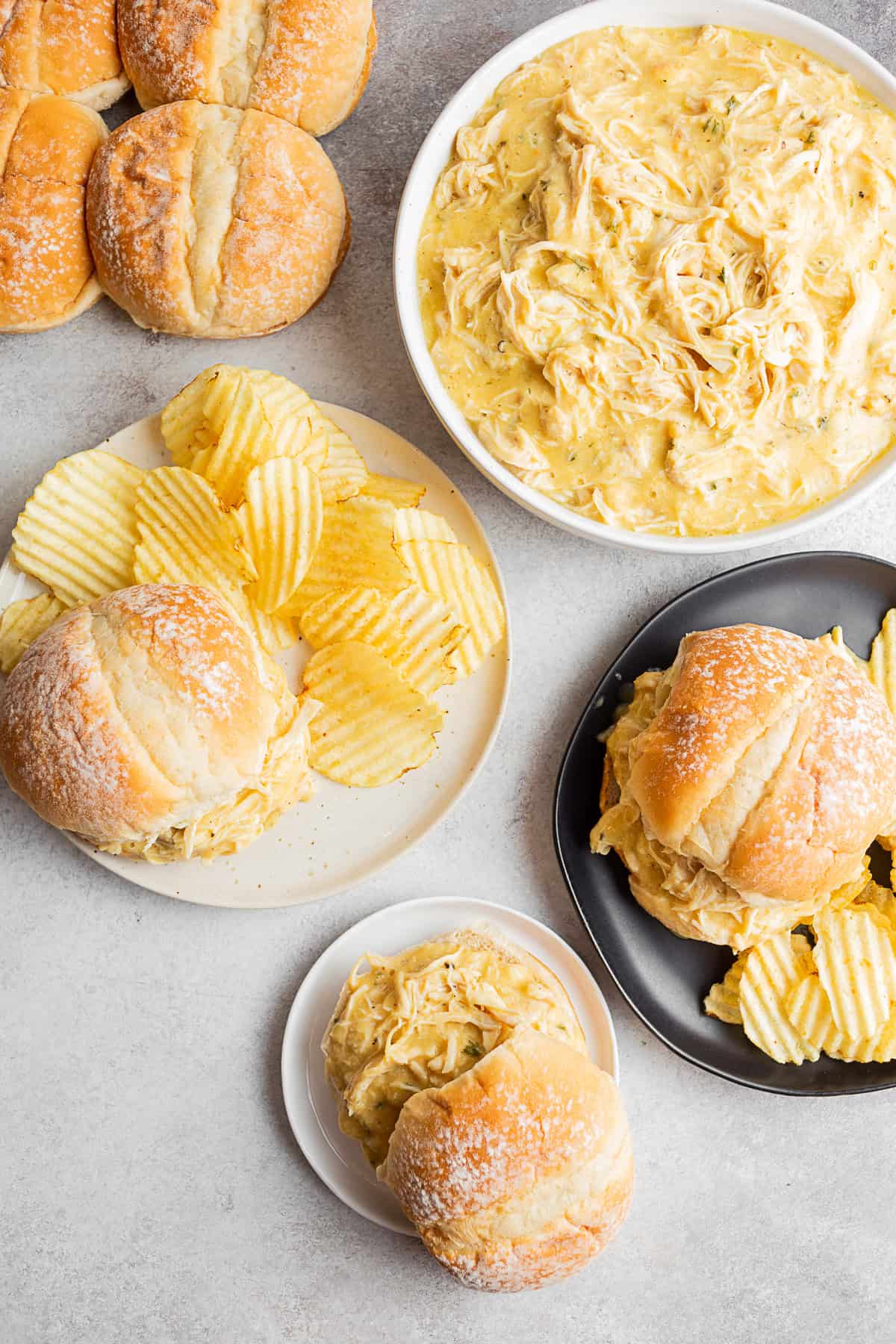 Ohio Shredded Chicken Sandwich served with chips.