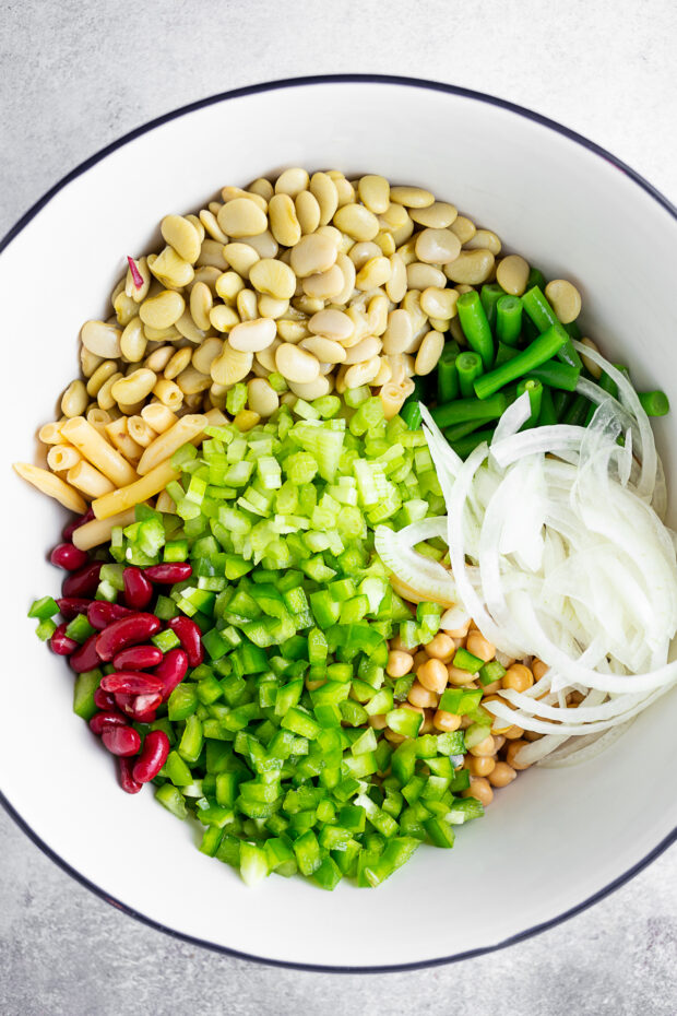 The Best 5 Bean Salad in a mixing bowl. 