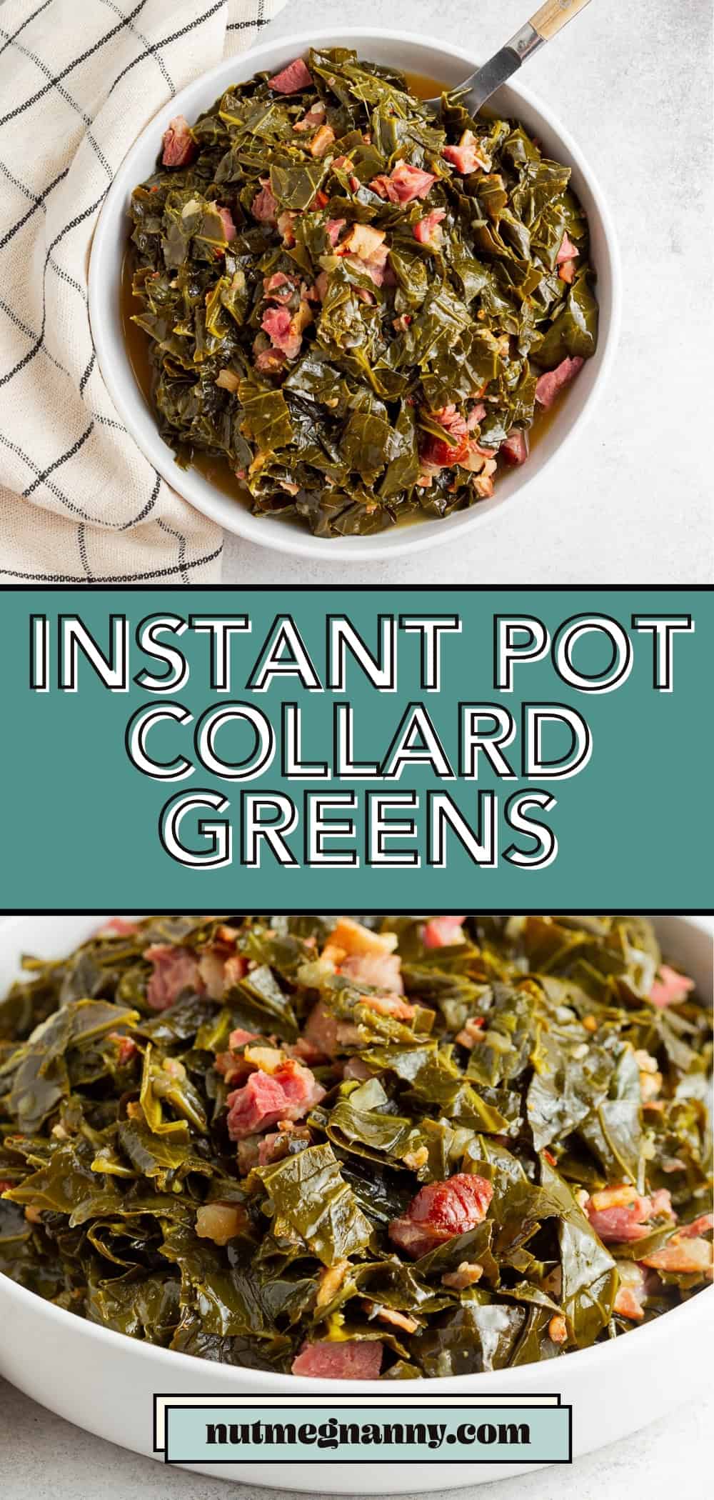 Instant Pot Collard Greens graphic pin for Pinterest.