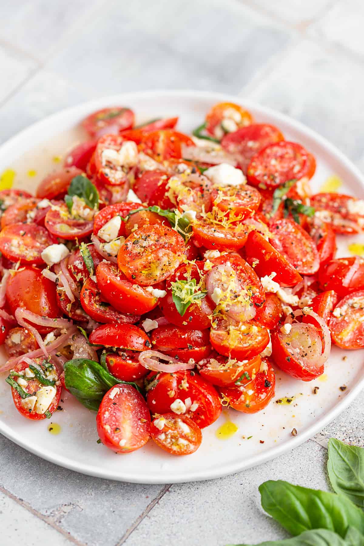 Tomato Feta Salad on a serving platter.