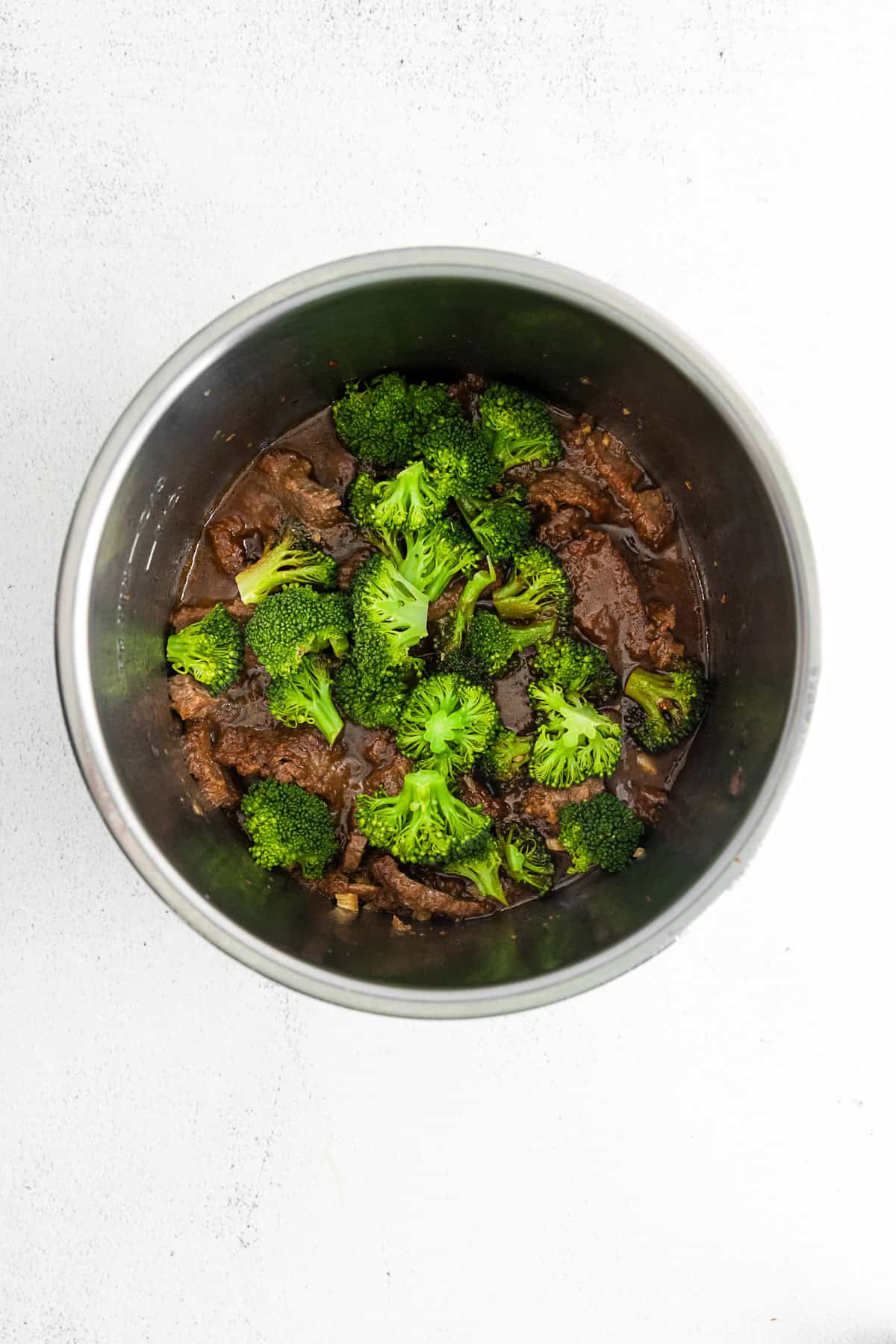 Mongolian beef in the Instant Pot pot. 