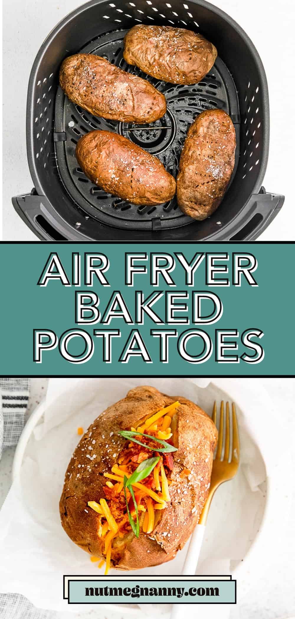 Air Fryer Baked Potatoes pin for Pinterest.