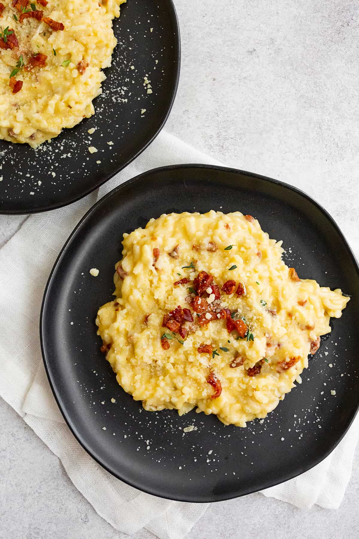 Instant Pot Risotto Carbonara sprinkled with extra bacon. 