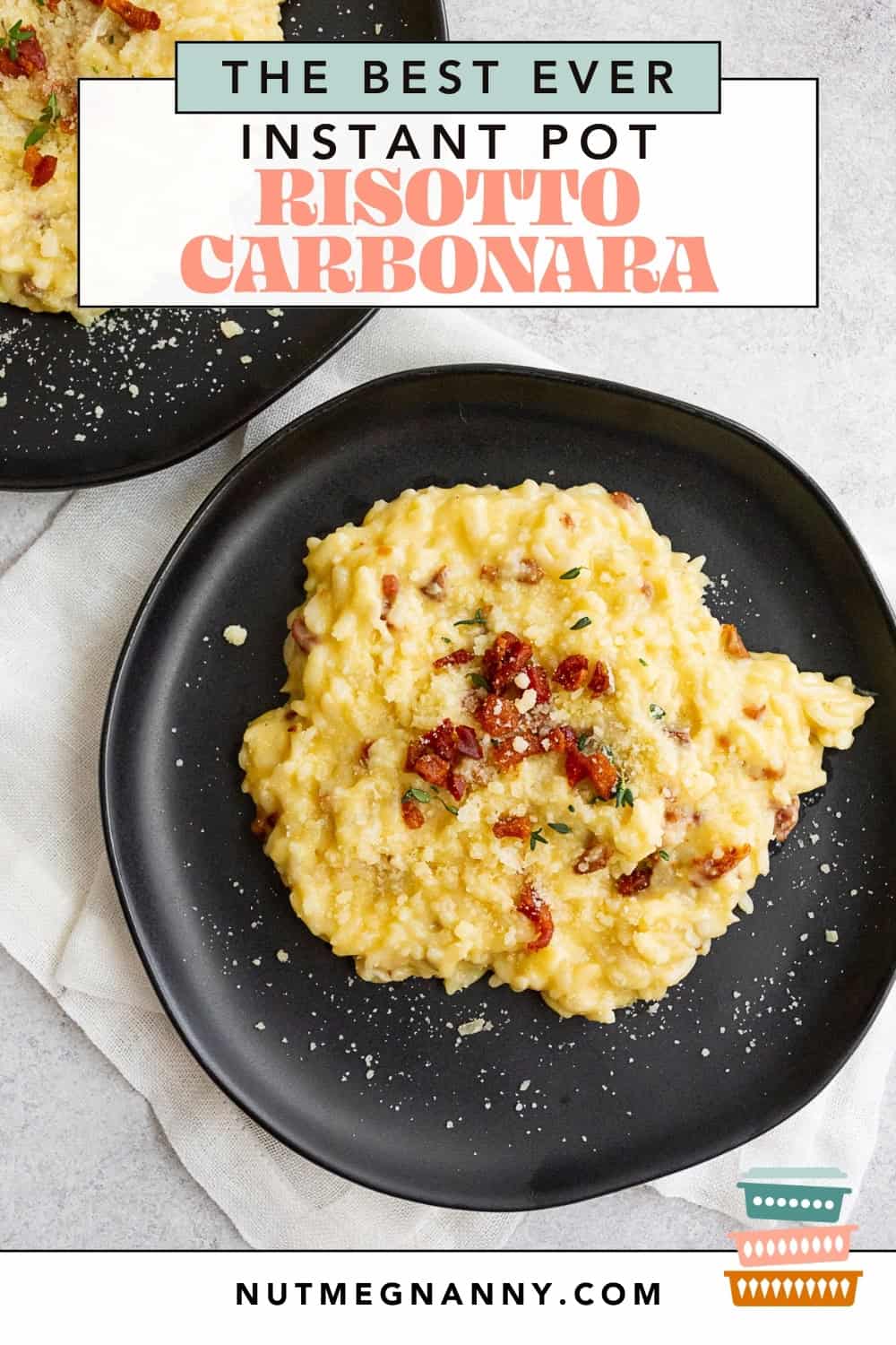 Instant Pot Risotto Carbonara pin for Pinterest. 