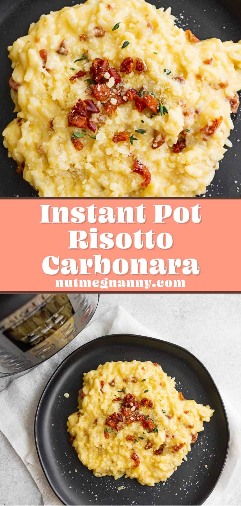 Instant Pot Risotto Carbonara pin for Pinterest. 