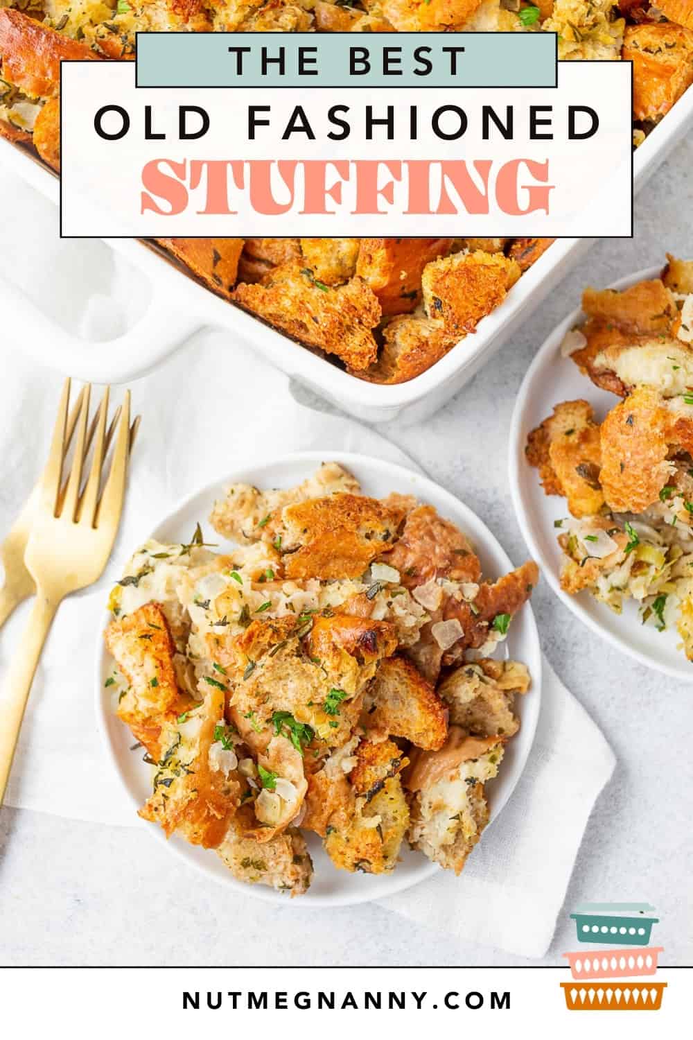 Homemade Buttery Herb Stuffing pin for Pinterest. 