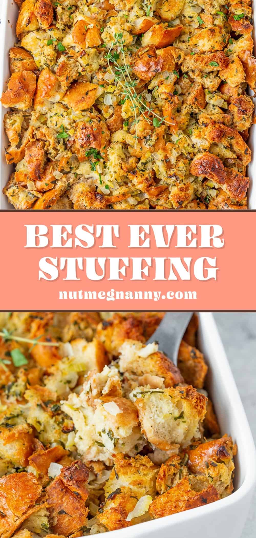 Homemade Buttery Herb Stuffing pin for Pinterest. 