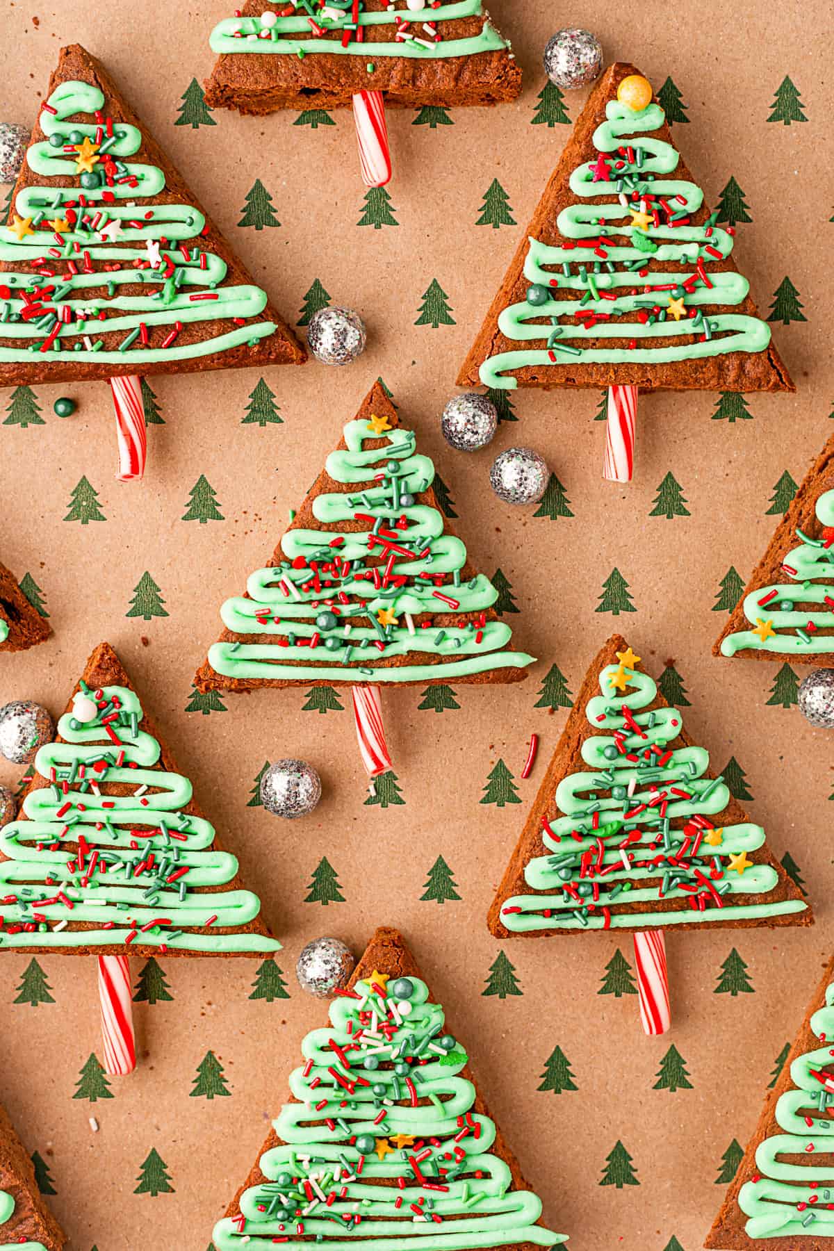 Christmas Tree Brownies on a table. 