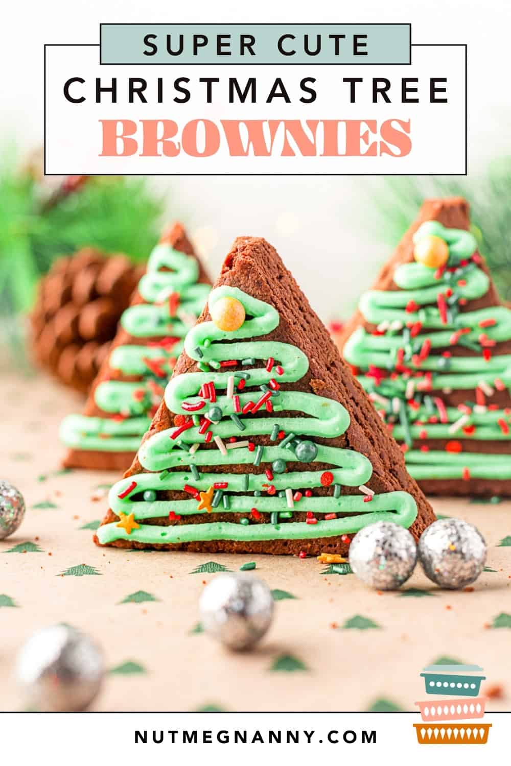 Christmas Tree Brownies pin for Pinterest. 