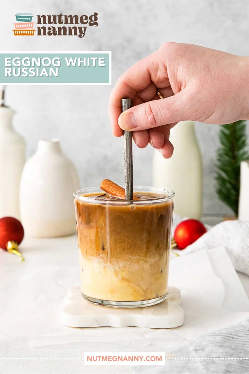 Eggnog White Russian pin for Pinterest. 