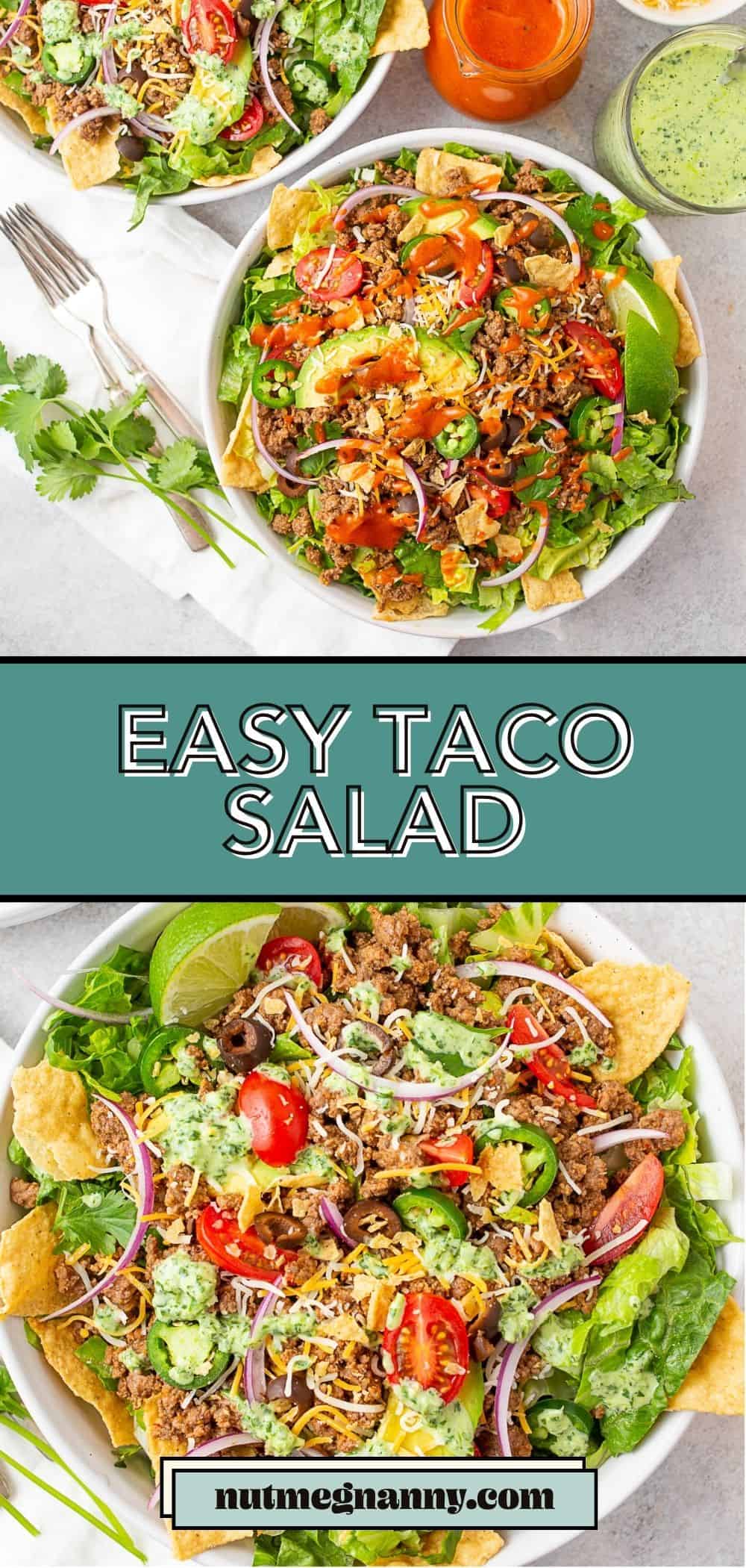 Easy Taco Salad graphic pin. 